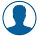 A silhouette of a man 's head in a blue circle.