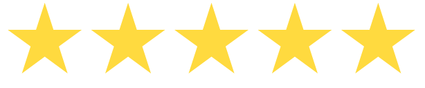 Five yellow stars are lined up in a row on a white background.