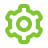 A green gear with a circle in the middle on a white background.