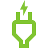 A green icon of a lightning bolt coming out of a plug.