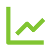 A green line graph with a arrow pointing up on a white background.