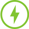 A green lightning bolt in a green circle on a white background.