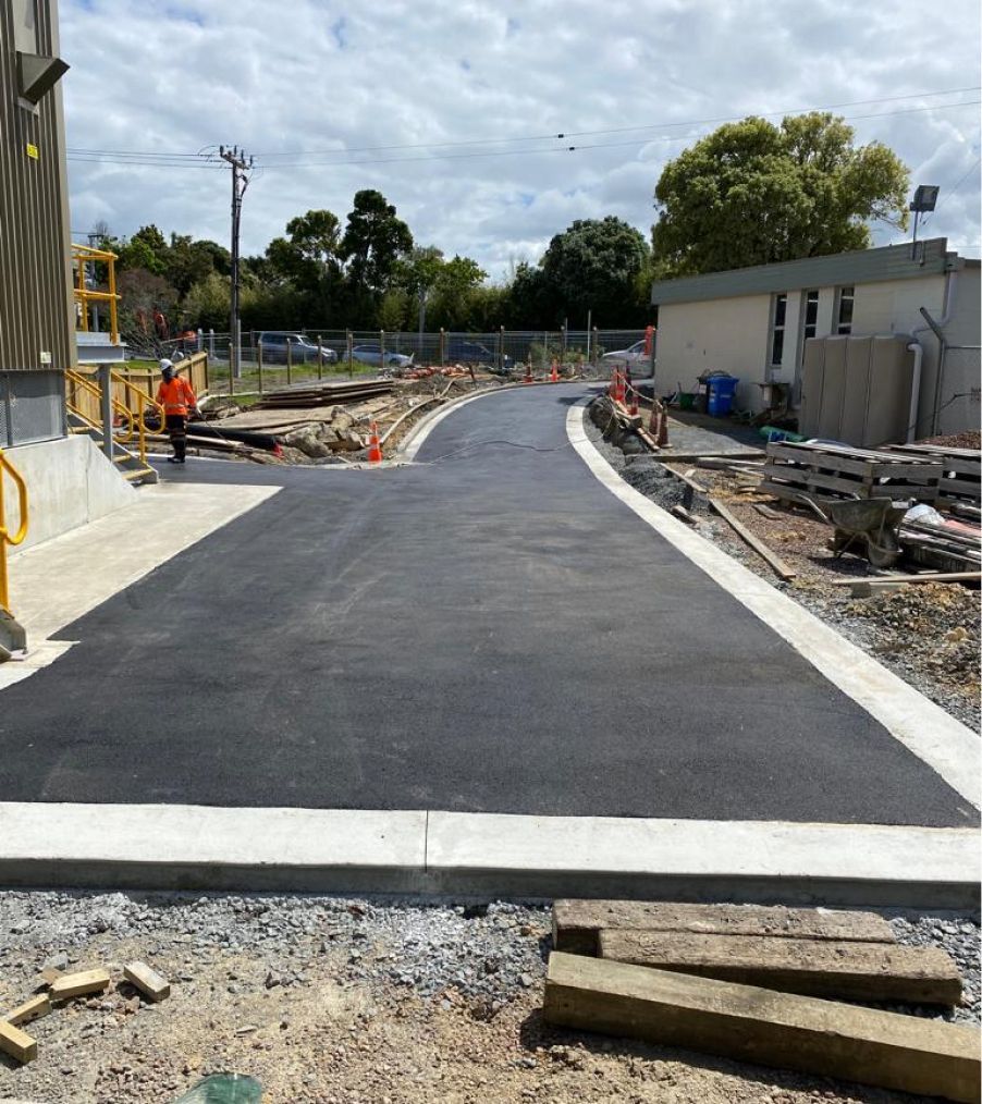 A construction site with a road that is being built