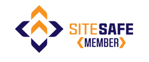 A blue and orange logo for a sitesafe member