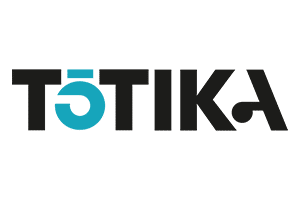 A black and blue logo for totika on a white background