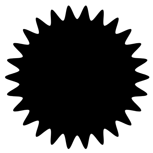A black silhouette of a sun with spikes on a white background.