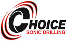 Company logo for Choice Sonic Drilling featuring a stylized black 'C' with red sound waves and black and red text.