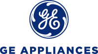 a blue and white logo for ge appliances