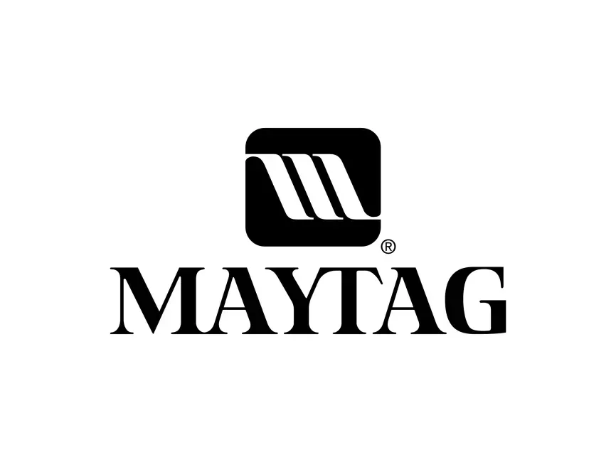 a black and white maytag logo on a white background .