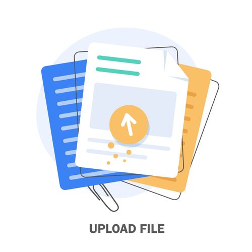 Uploading office file flat icon with gradient style.