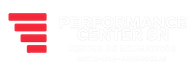 Un logotipo rojo y blanco para una empresa llamada Performance Centers.