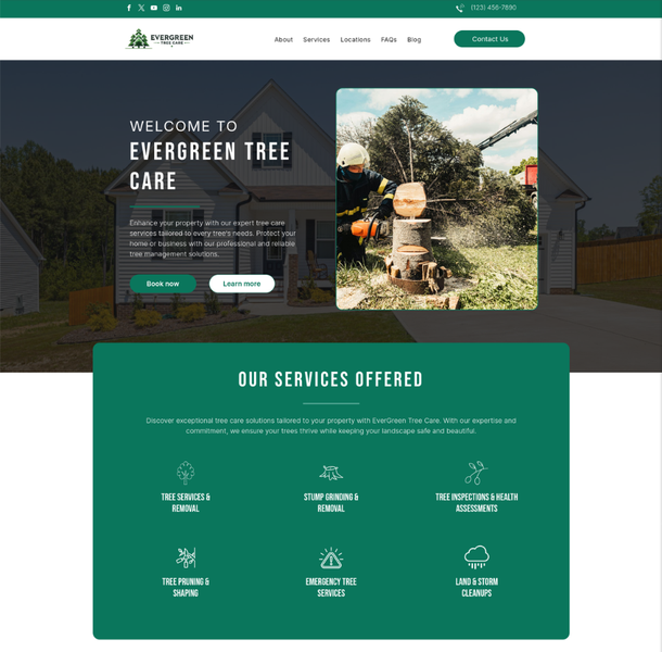 A screenshot of a website for evergreen tree care