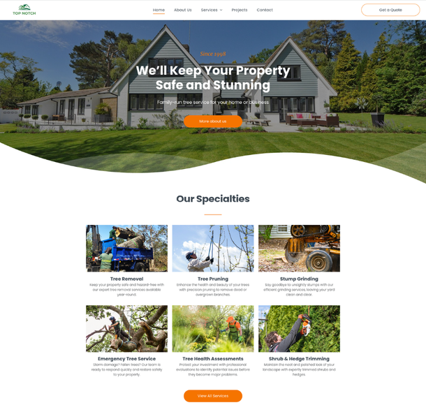 A screenshot of a tree service website