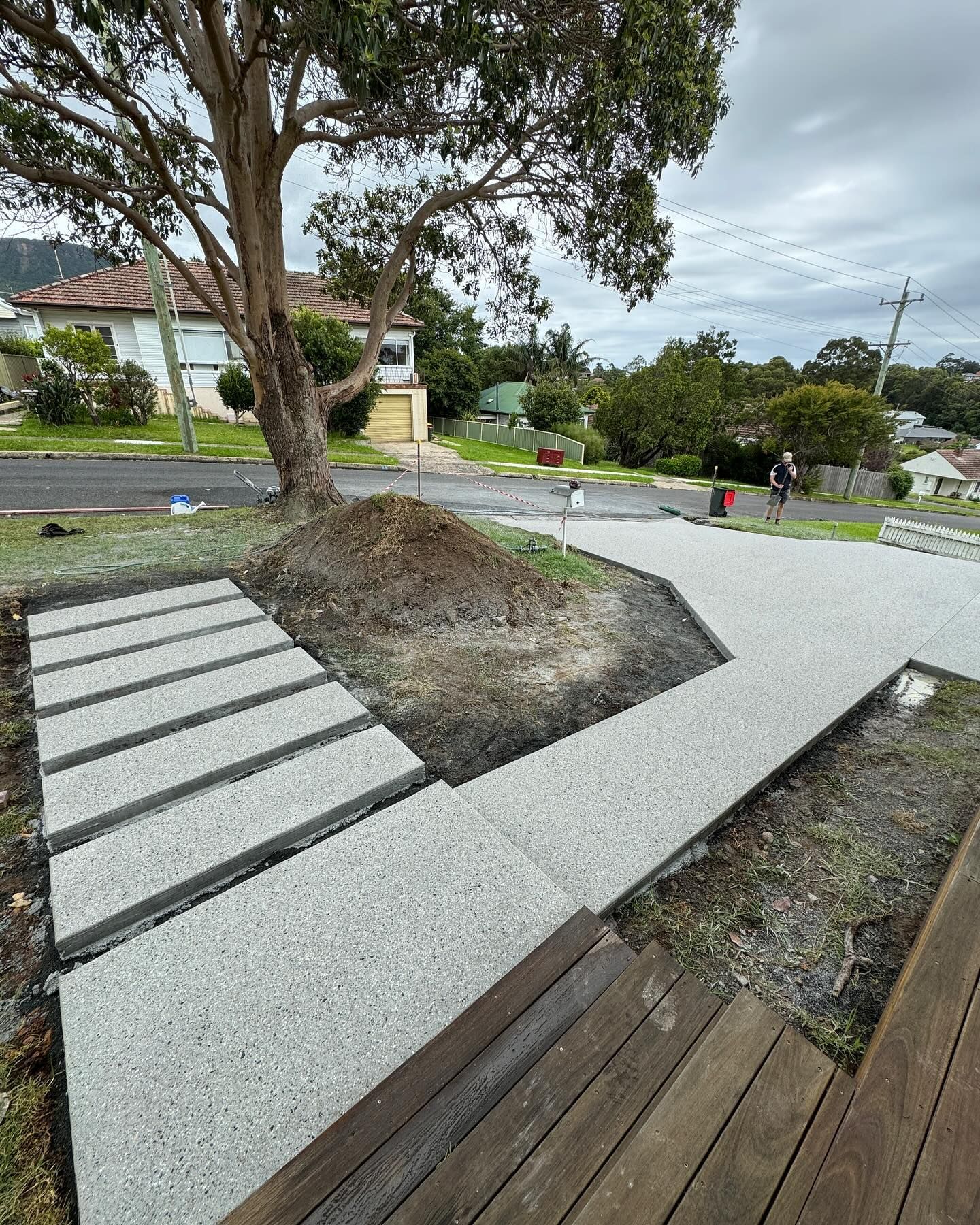A New Light-gray Aggregate Concrete Driveway and Stepped Path — JDB Concreting in Horsley, NSW
