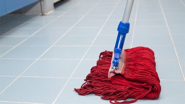 Toilet Floor Cleaning With Red Mob — Floor in Fort Walton Beach, FL