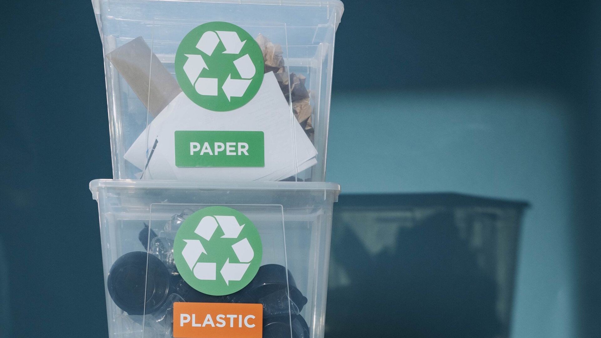 Recycling boxes with labels