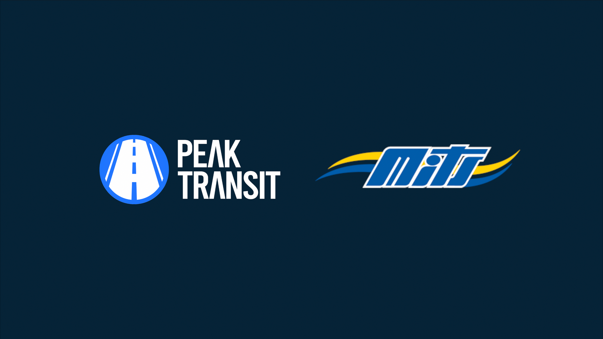 The logos for peak transit and MITS are on a dark blue background.