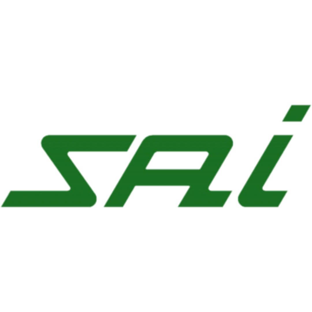 A green and white logo for sai on a white background