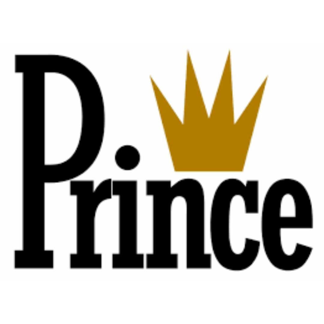 The word prince with a crown on top of it