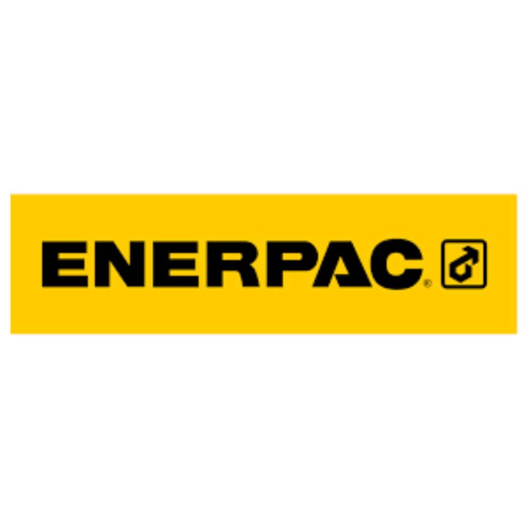 A yellow and black enerpac logo on a white background