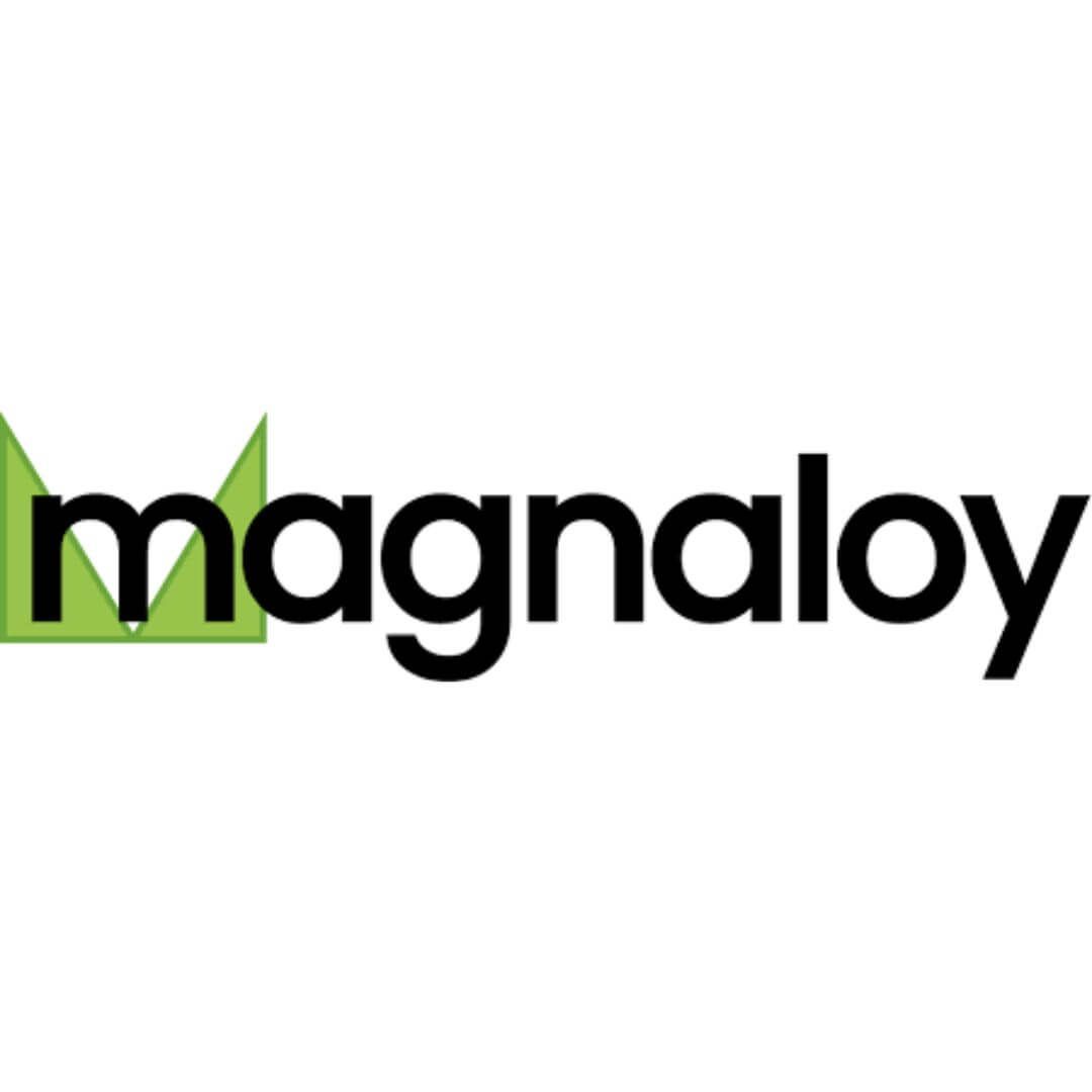 A green and black logo for magnaloy on a white background