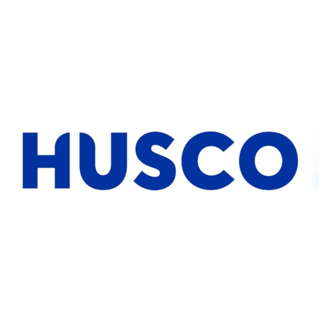 A blue husco logo on a white background