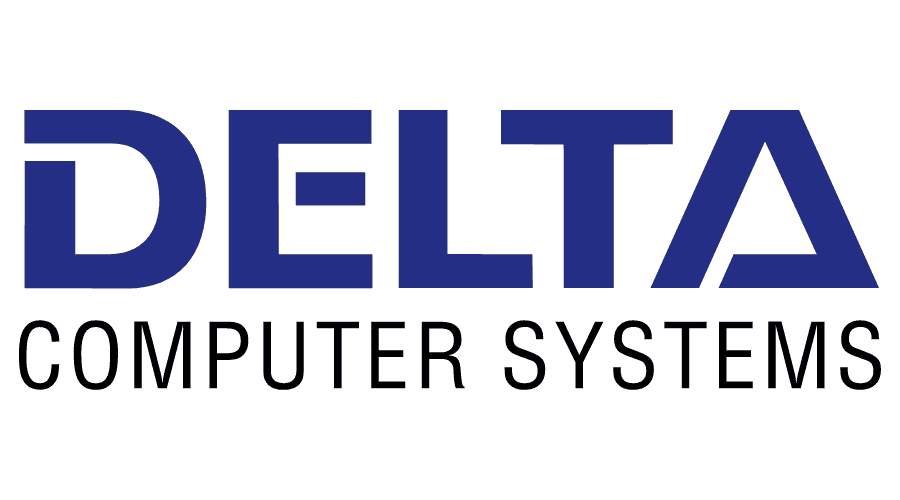 The delta computer systems logo is blue and white on a white background.