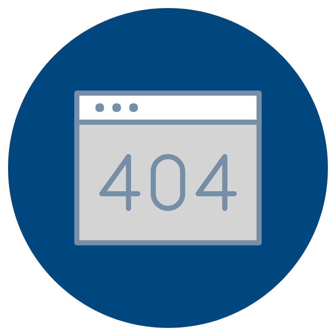 A computer screen with the number 404 on it in a blue circle.