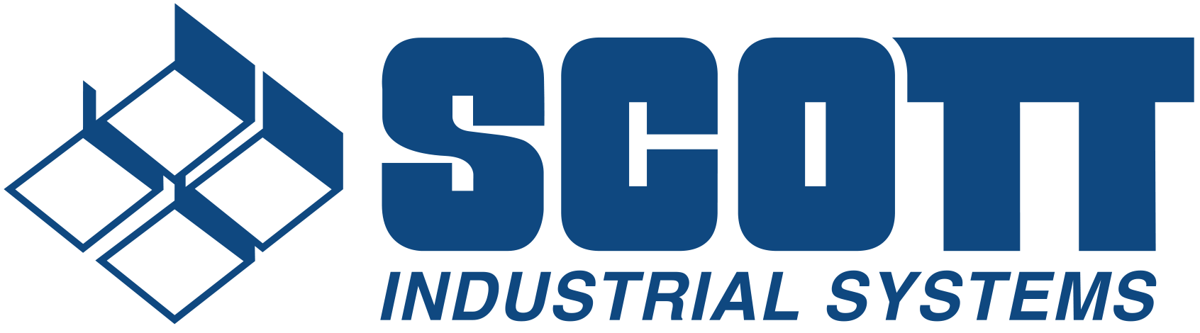 The logo for scott industrial systems is blue and white