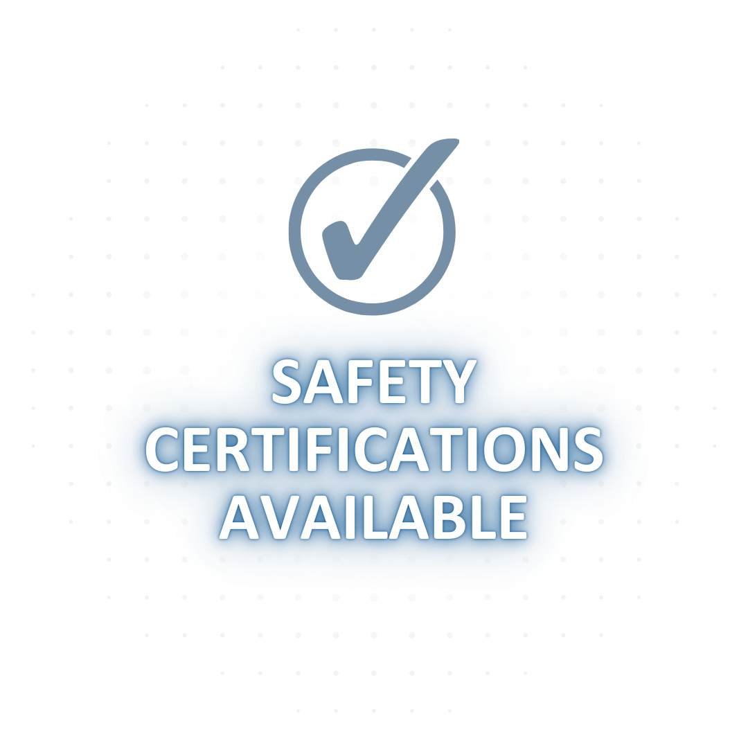 Safety certifications are available with a check mark in a circle.