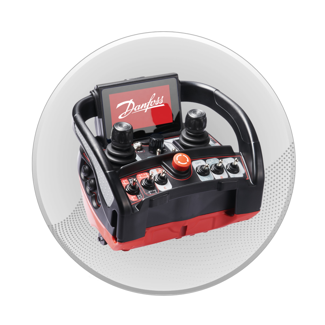 A danfoss remote control in a circle on a white background