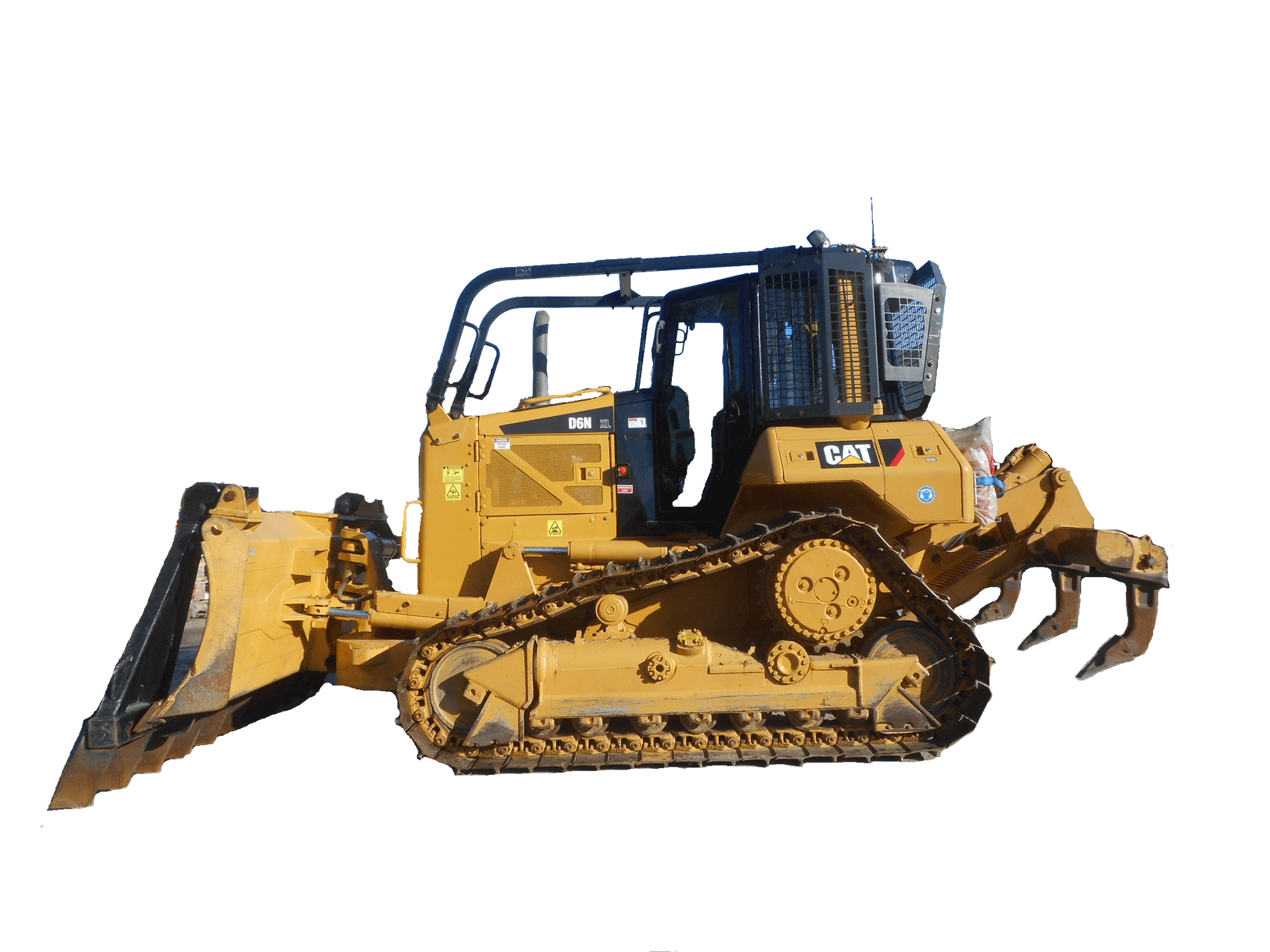 A bulldozer is sitting on a white background.