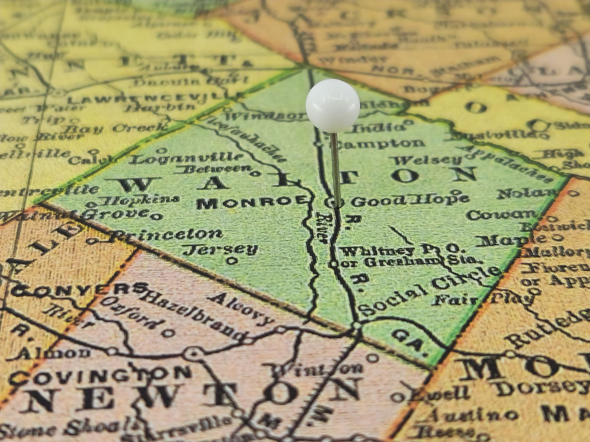 Walton County Georgia map highlighting Monroe and surrounding service areas for meal delivery