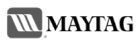 a black and white maytag logo on a white background .