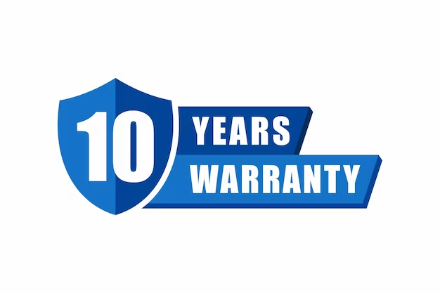 A blue shield with the words `` 10 years warranty '' written on it.