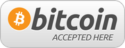 A bitcoin accepted here button on a white background