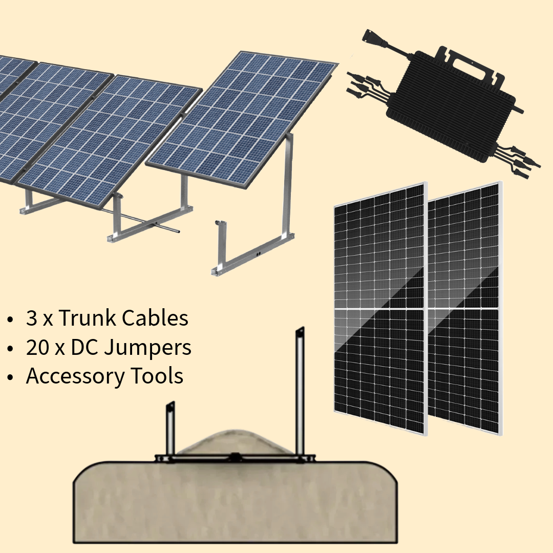 A diagram of a solar panel system with a trunk cable and dc jumpers.