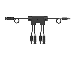 A black cable with three connectors attached to it on a white background.