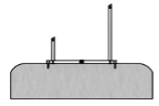 A black and white drawing of a concrete block with two metal bars attached to it.