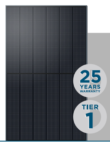 A solar panel with a 25 year warranty and a tier 1 warranty.