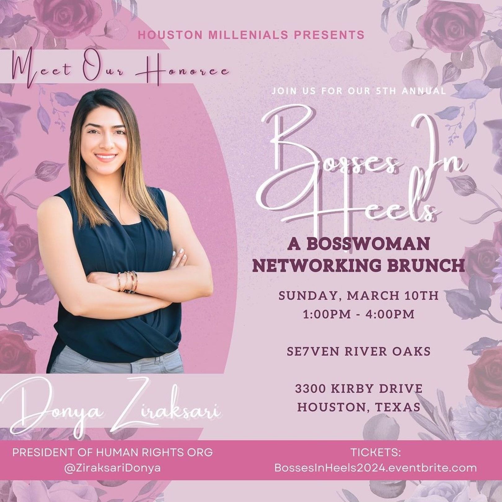 A poster for a bosswoman networking brunch with a woman on it