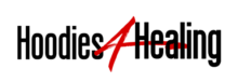 A logo for hoodies healing with a red arrow