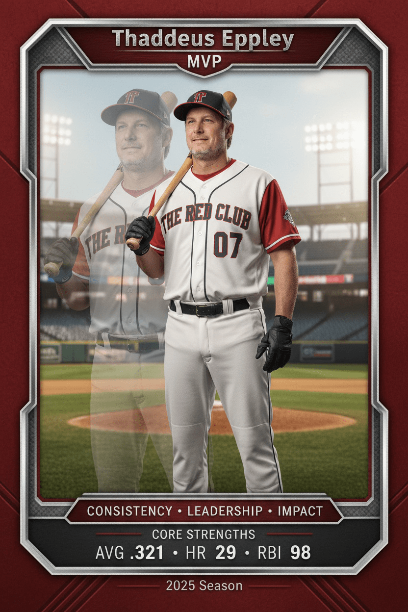 Baseball trading card featuring a player in a white uniform with red accents on a collectible card