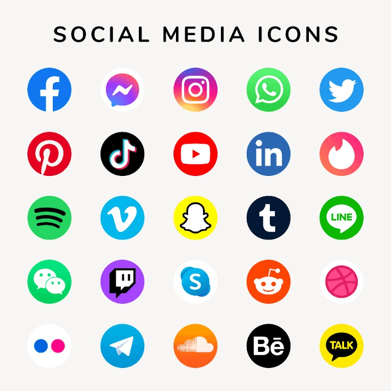 Logos des différents réseaux sociaux