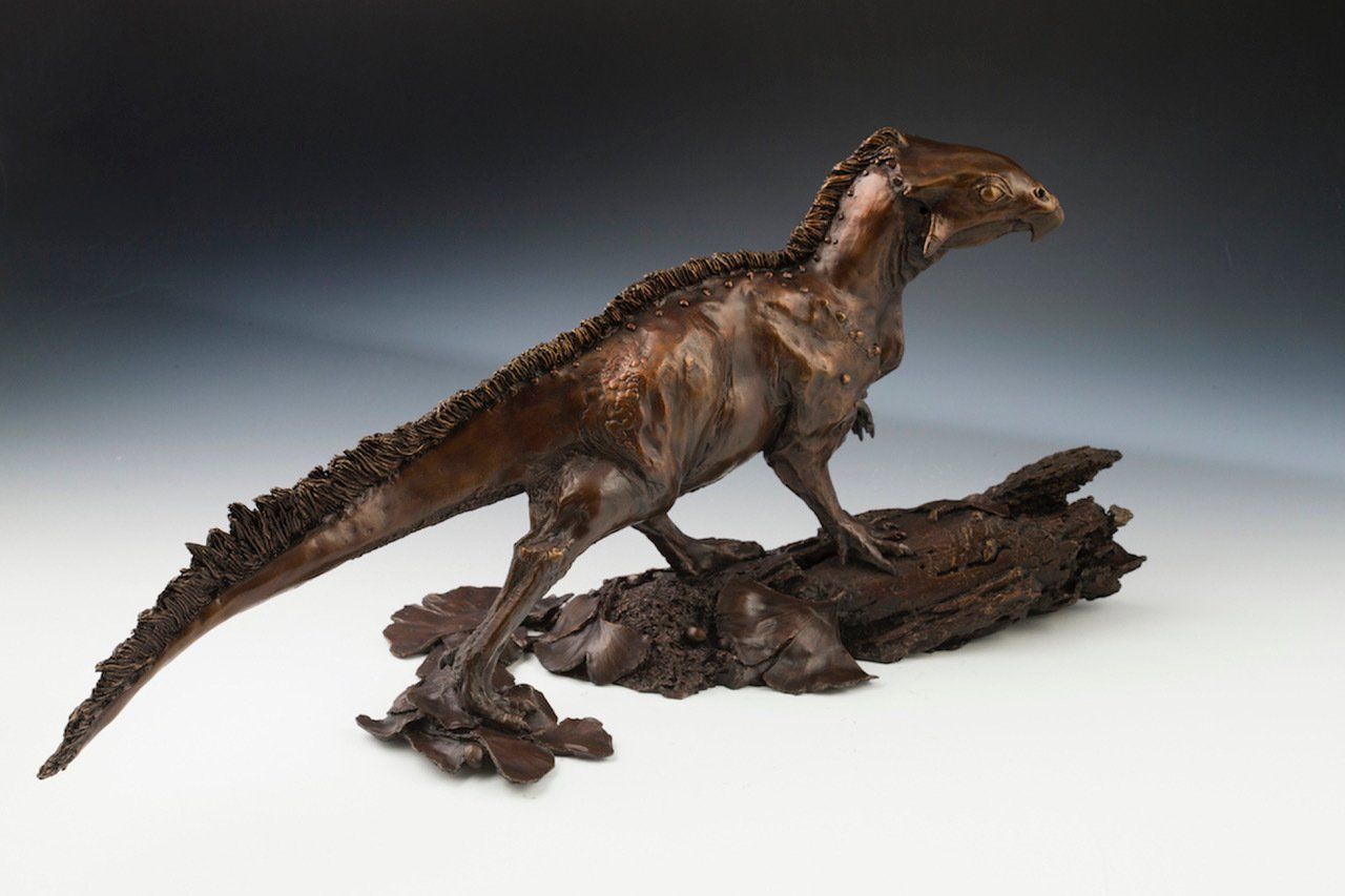 rear view Aquilops Americanus bronze sculpture