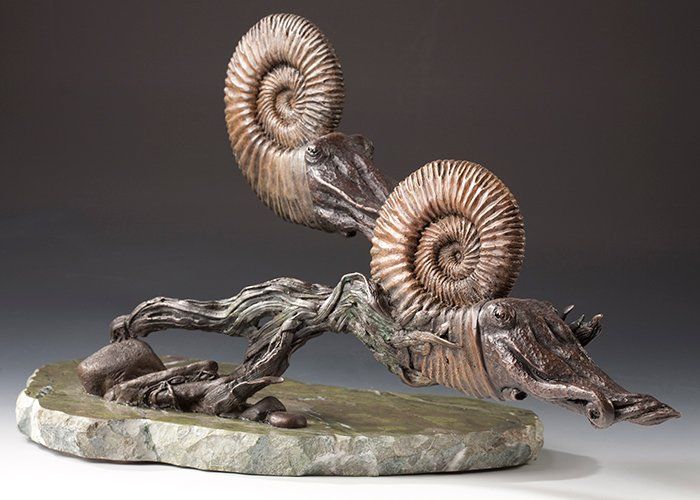 Mesozoic Ammonites bronze sculpture side view
