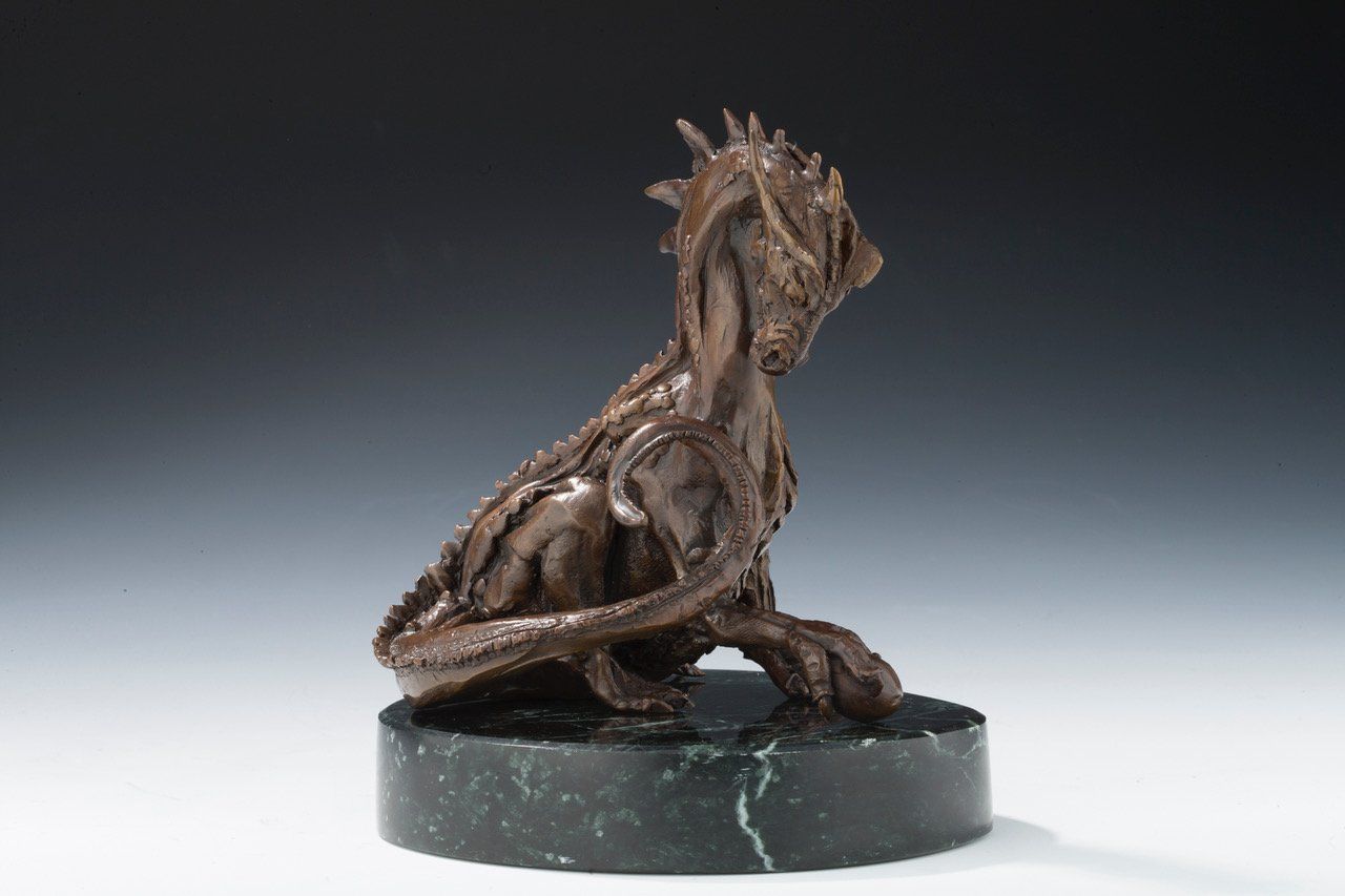 Mother Dragon with Egg bronze side view