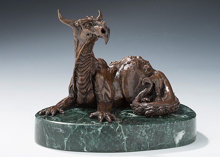 Resting Dragon Sculpture in Bronze