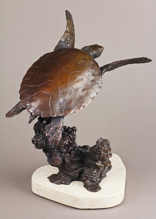 green sea turtle bronze sculpture