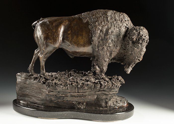 veteran bull bison bronze sculpture side view
